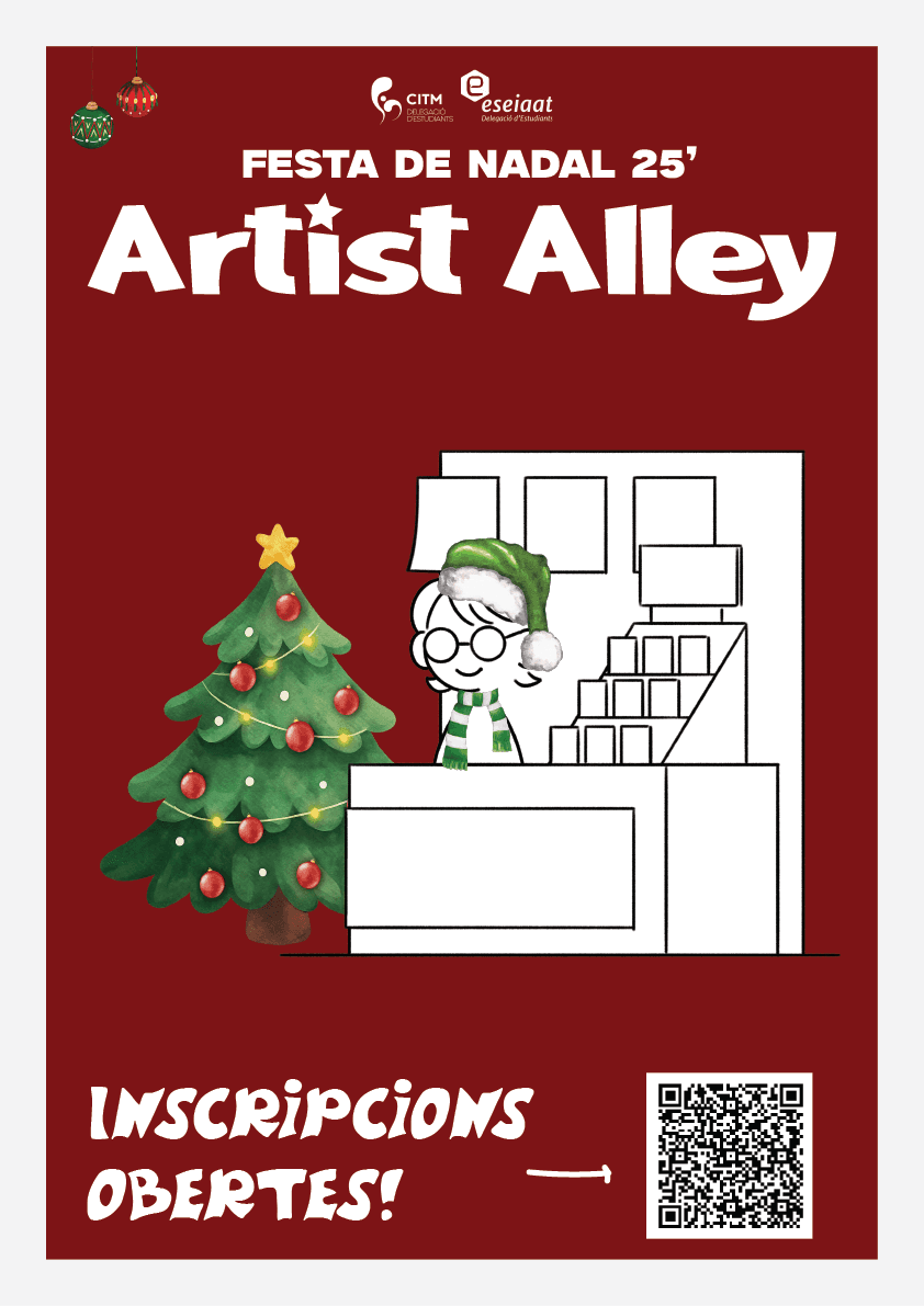 Festa de Nadal 25' — Festive Christmas edition with character illustration, Christmas tree, and registration call-to-action.
