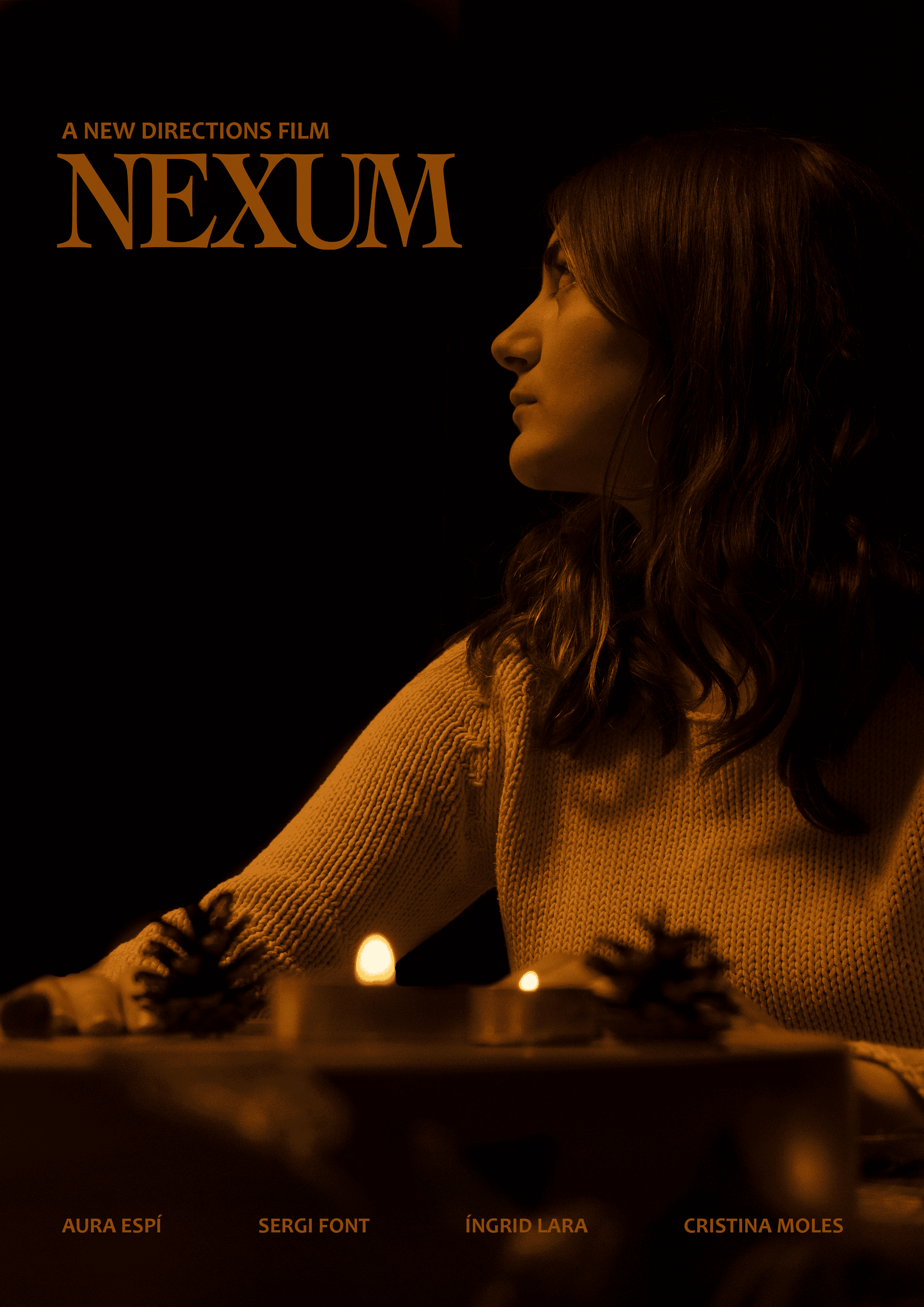 Nexum (A New Directions Film) — Official poster featuring warm cinematic lighting, intimate atmosphere, and cast credits.